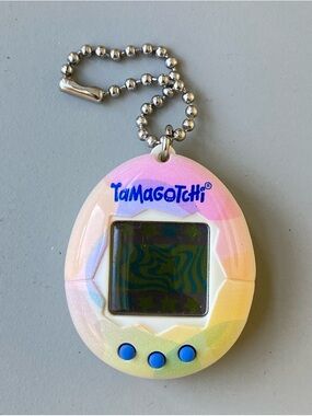 Tamagotchi Pastel Rainbow Virtual Pet Keychain - Pink, Yellow, Blue